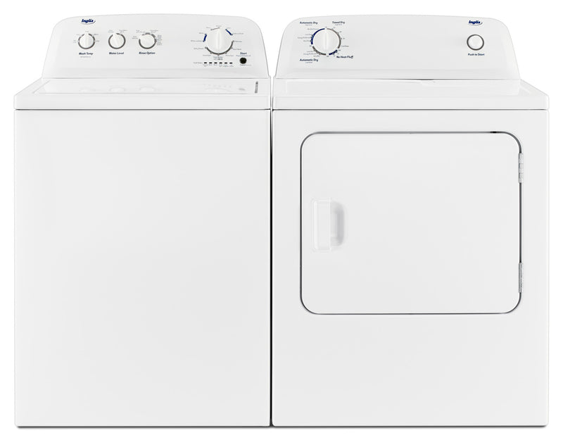 Inglis 4.4 Cu. Ft. I.E.C. Top-Load Washer and 6.5 Cu. Ft. Electric Dryer – White - Laundry Set in White