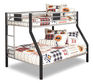 Dinsmore Bunk Bed with Ladder & Guard Rail for Kids, Metal, Black & Grey - Twin/Full