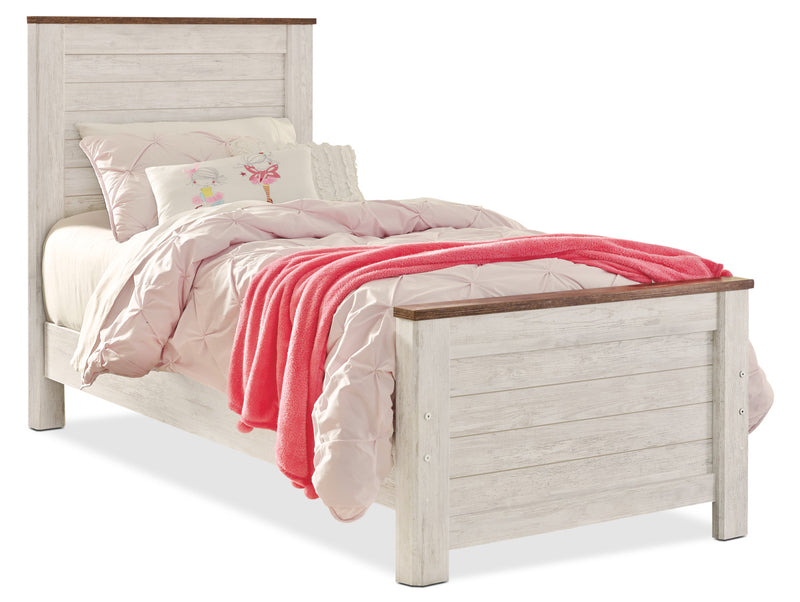 Willowton Twin Bed - Country style Bed in White Engineered Wood and Laminate Veneers