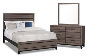 Kate 5pc Bedroom Set with Bed, Dresser & Mirror, Grey/Brown - Queen Size