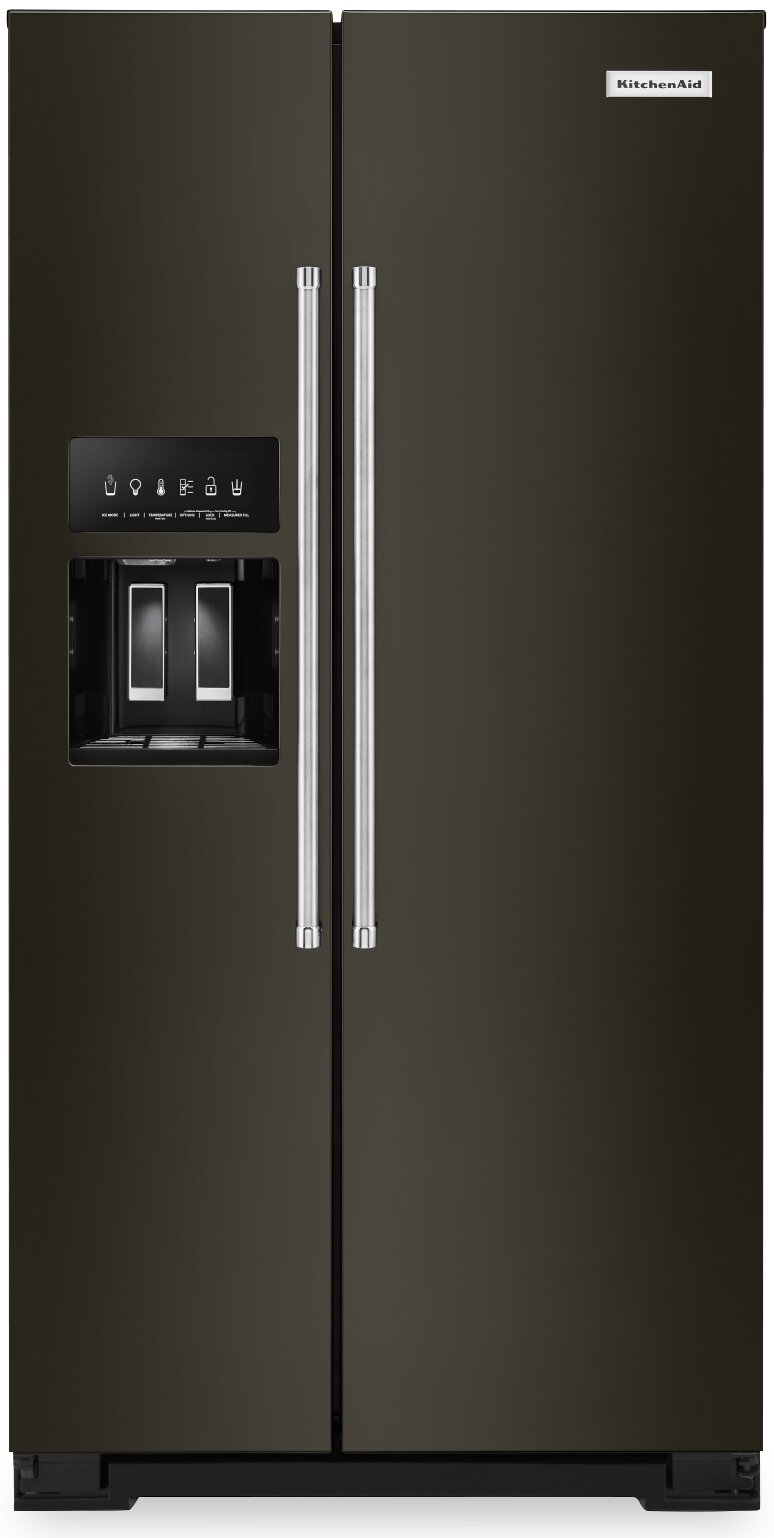 KitchenAid 22.6 Cu. Ft. Counter-Depth Side-by-Side Refrigerator - KRSC703HBS - Refrigerator in Black Stainless Steel with PrintShield Finish