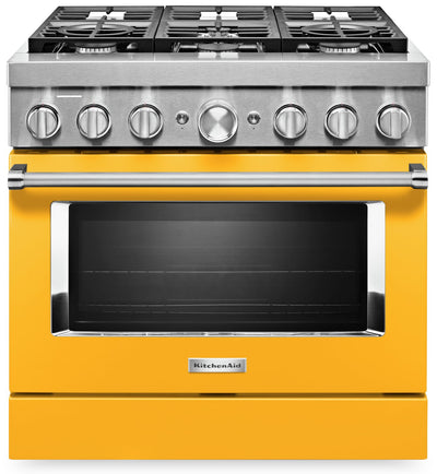 KitchenAid 36'' Smart Commercial-Style Dual Fuel Range - KFDC506JYP - Dual Fuel Range in Yellow Pepper
