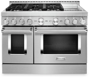 KitchenAid 48'' Smart Commercial-Style Gas Range with Griddle - KFGC558JSS