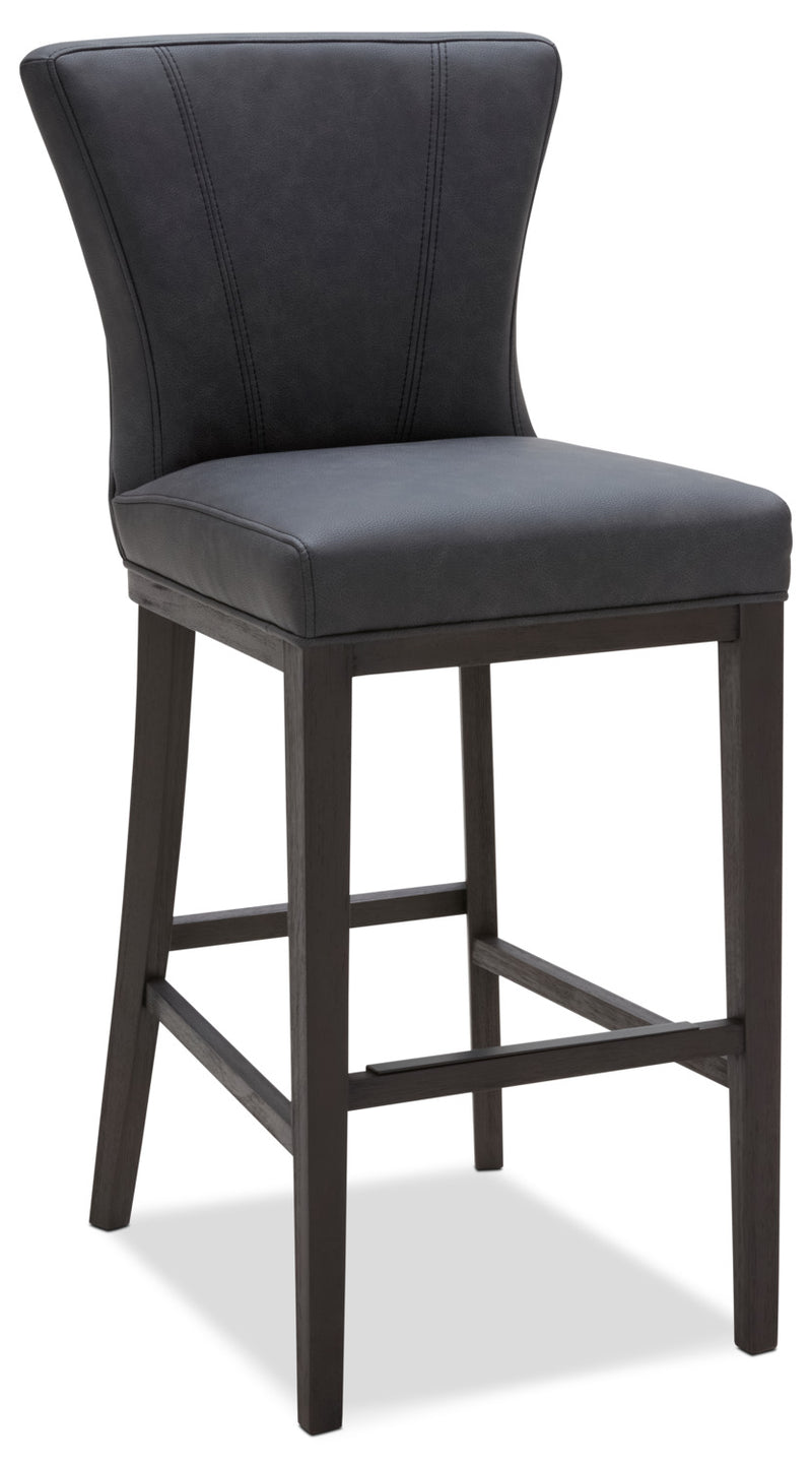 Quinn Bar Stool – Grey - Contemporary style Bar Stool in Grey Rubberwood and Bonded Leather