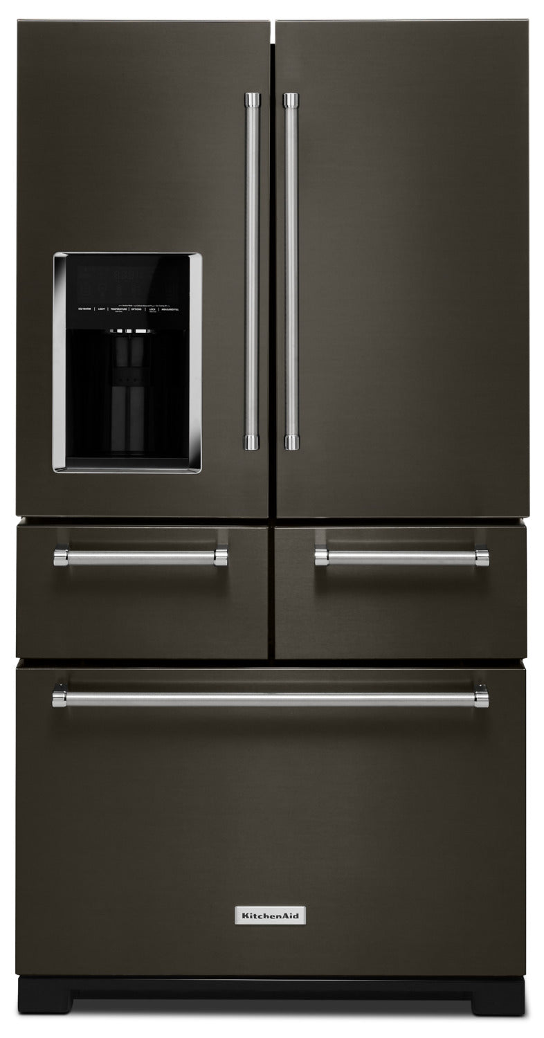 KitchenAid 25.8 Cu. Ft. Multi-Door Refrigerator – KRMF706EBS - Refrigerator with Exterior Water/Ice Dispenser, Ice Maker in Black Stainless Steel