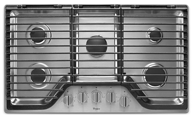 Whirlpool® 36-inch 5 Burner Gas Cooktop with EZ-2-Lift™ Hinged Cast-Iron Grates - WCG97US6HS - Gas Cooktop in Stainless Steel