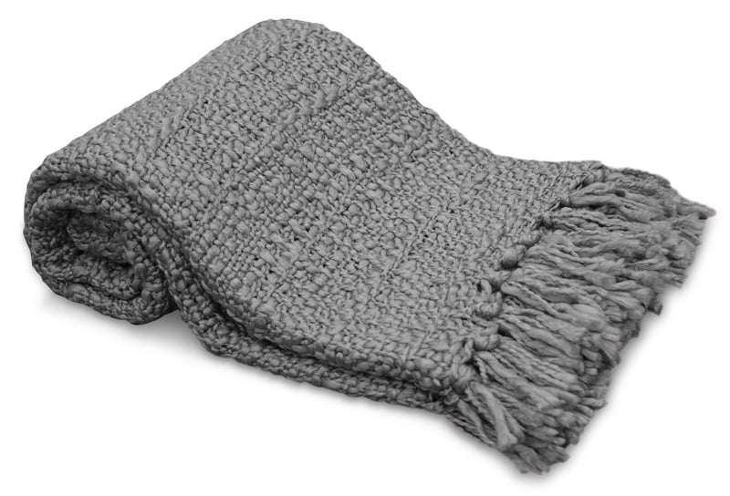 Knit Throw with Fringe – Grey - Grey Throw Blanket