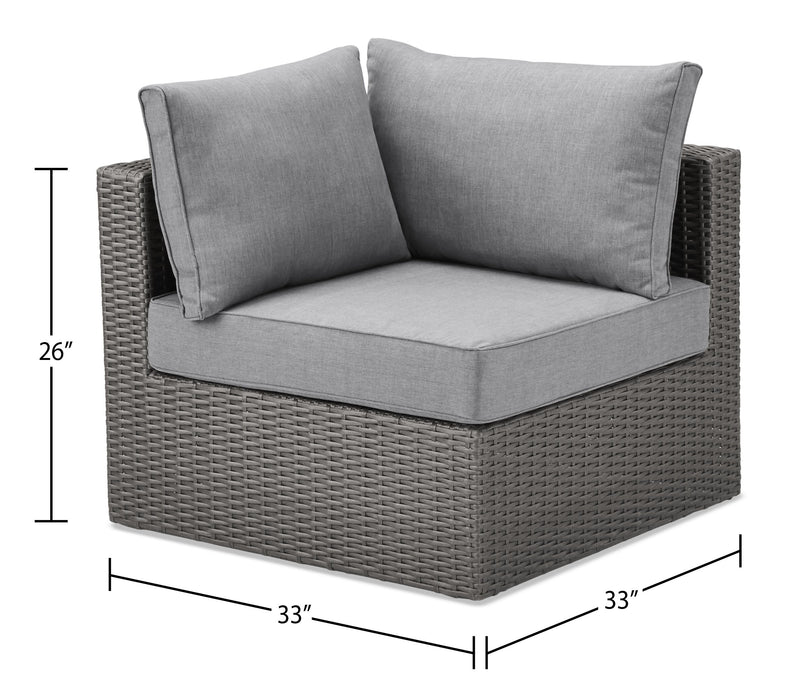 Morris 5-Piece Outdoor Patio Set with 3 Corner Chairs & 2 Armless Chairs - Hand-Woven Resin Wicker, Olefin Fabric, UV & Weather Resistant - Grey