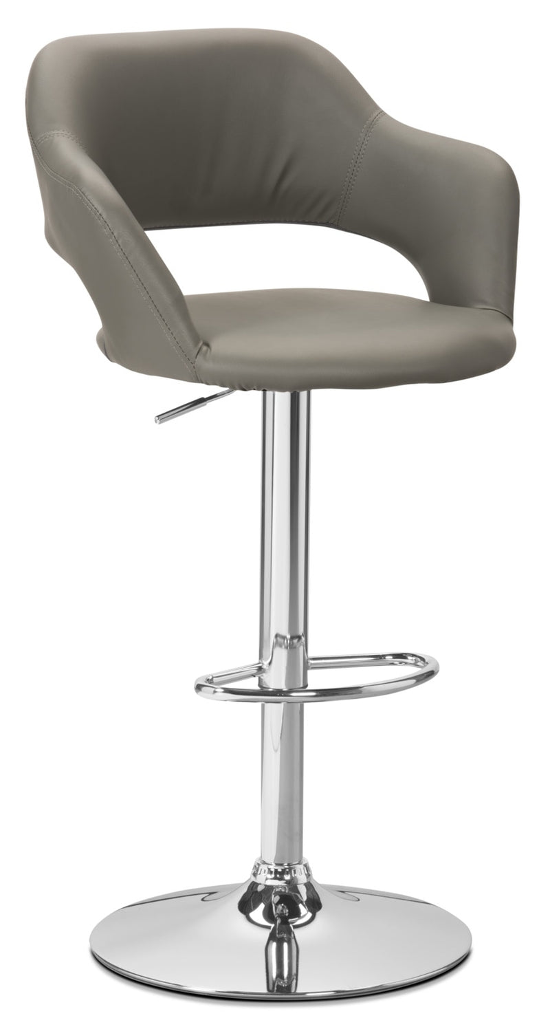 Monarch Hydraulic Contemporary Bar Stool – Grey - Modern style Bar Stool in Grey Metal and Faux Leather