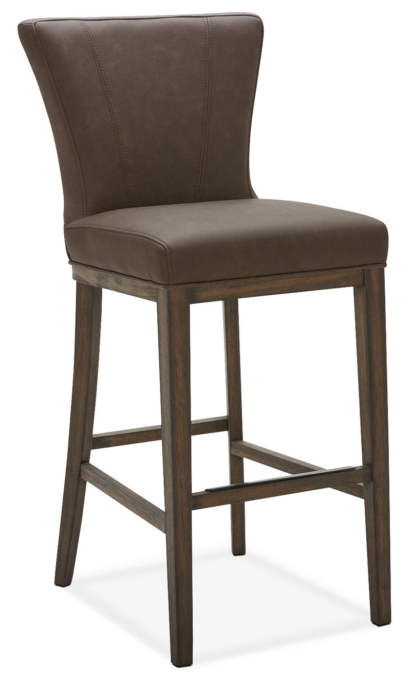 Quinn Bar Stool – Brown - Contemporary style Bar Stool in Brown Rubberwood and Bonded Leather