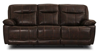 Matt Leather-Look Fabric Reclining Sofa - Walnut