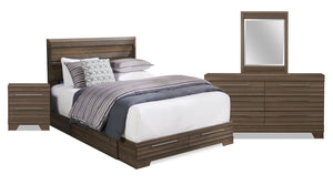 Olivia 6pc Bedroom Set with Storage Bed, Dresser, Mirror & Nightstand, Made in Canada, Grey - Queen Size