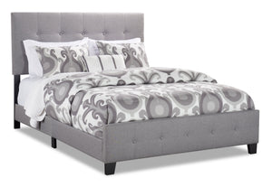 Page Upholstered Bed in Grey Linen-Look Fabric, Button Tufted - Queen Size