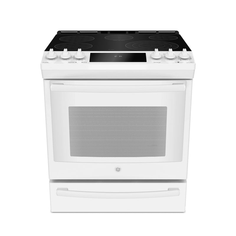 GE Profile 6.3 Cu. Ft. Slide-In 5-Element Smooth-Top Electric Range – PCS940DMWW
