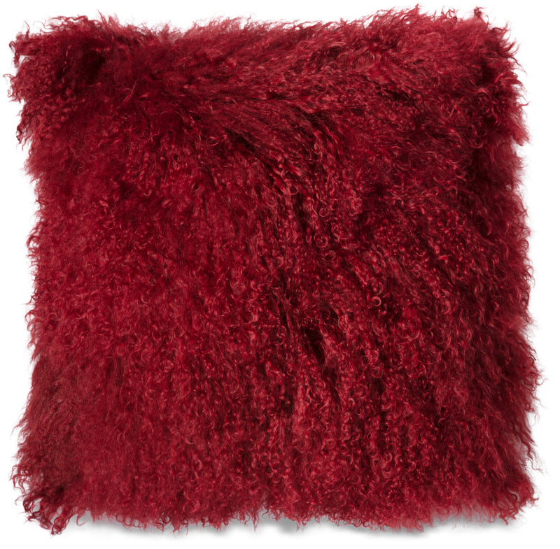 Mongolian Sheepskin Accent Pillow – Red