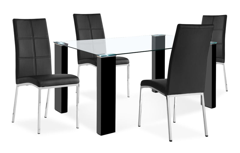 Milton 5-Piece Dining Package – Black - Modern style Dining Room Set in Black MDF and Glass