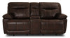 Matt Leather-Look Fabric Reclining Loveseat - Walnut