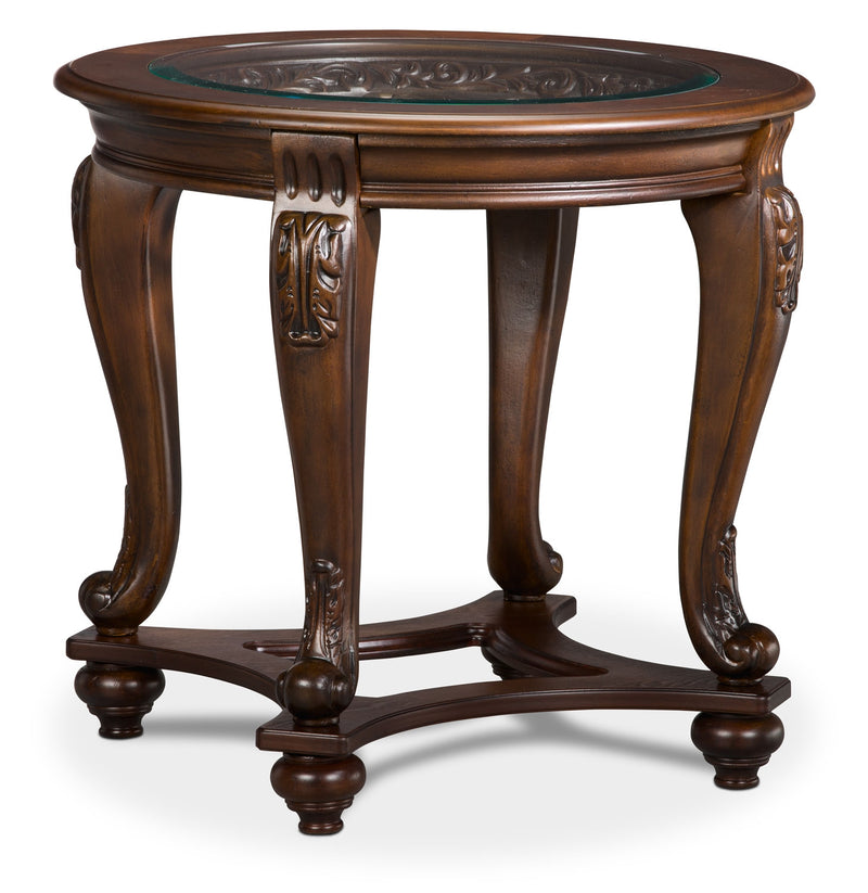 Valencia End Table - Traditional style End Table in Dark Brown Glass and Wood
