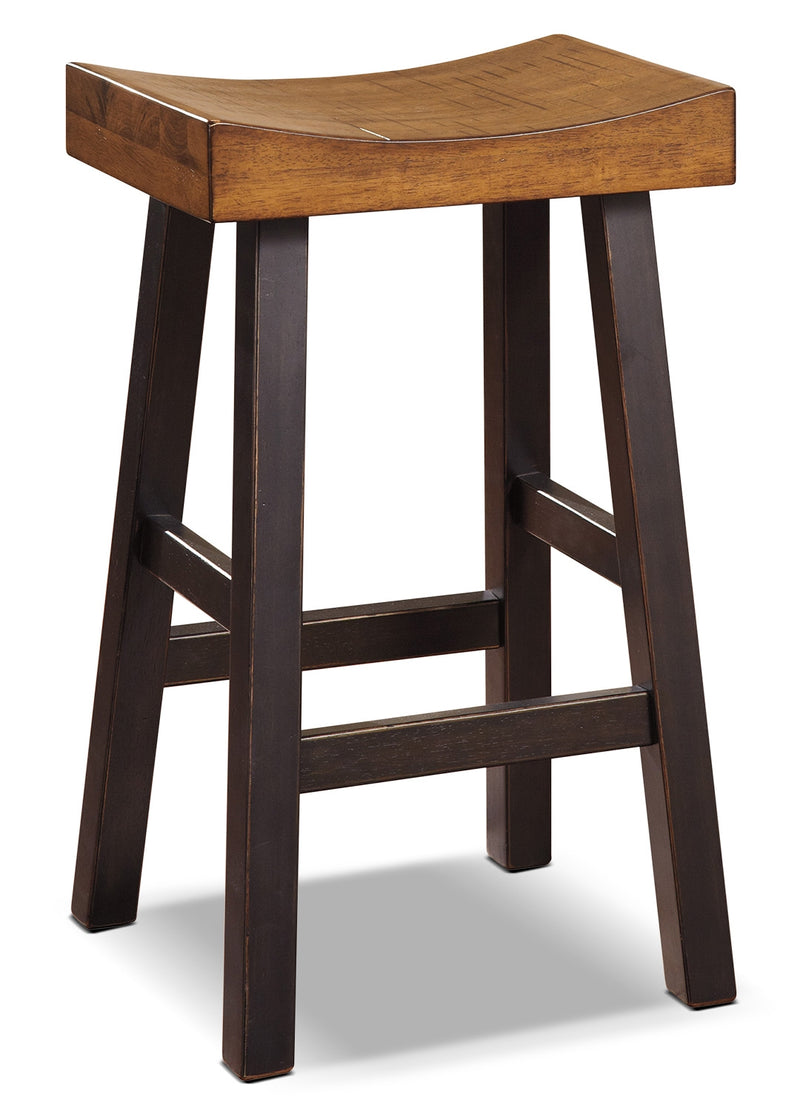 Glosco 30" Saddle-Seat Bar Stool - Rustic style Bar Stool in Two-Toned Hardwood Solids and Veneers