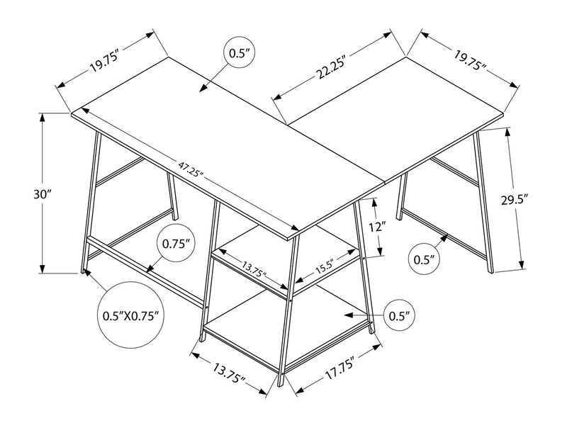 Evlin 42\" L-Shaped Office Desk with Shelves - Brown