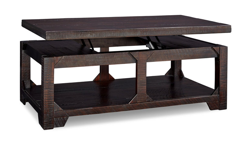 Fano Coffee Table with Lift-Top - Brown  - Rustic style Coffee Table in Rustic Brown Pine, Solid Woods