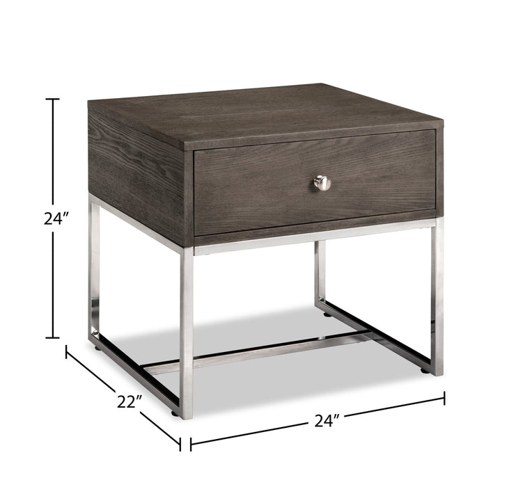 Echo 24\" Modern End Table with Storage - Brown with Silver Metal Legs
