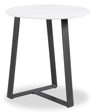 Kort & Co. Nico 22" Modern Oval End Table - White Sinetered Stone with Dark Grey Metal Legs|Table de bout ovale moderne Nico de Kort & Co. de 22 po - pierre frittée blanche avec pattes en métal gris foncé