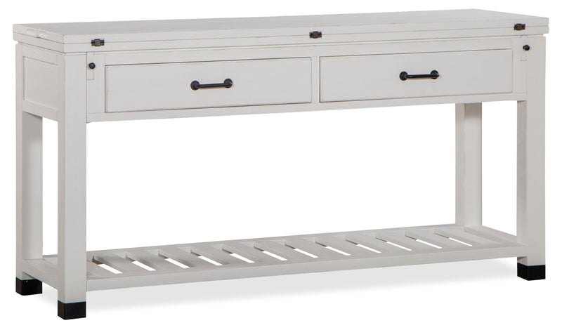 Harper 60\" Modern Sofa Table with Storage and Shelf - White Pine