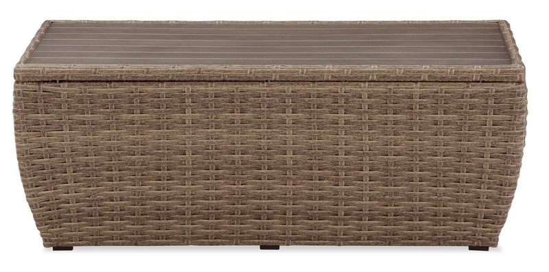 Cali Outdoor Patio Coffee Table - 49\"W, Hand-Woven Resin Wicker, UV & Weather Resistant - Natural
