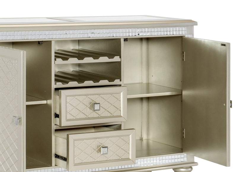 Tyra Dining Server with Storage & Built-In Wine Rack, 54\"W - Silver & Champagne
