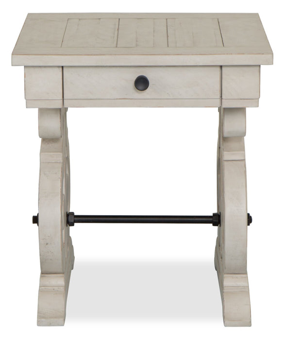 Bronwyn 22\" Traditional End Table with Storage - Alabaster Pine with Scroll Design Wood Base