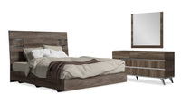 Gino 5pc Bedroom Set with Italian Bed, Dresser & Mirror, Brown - Queen Size 