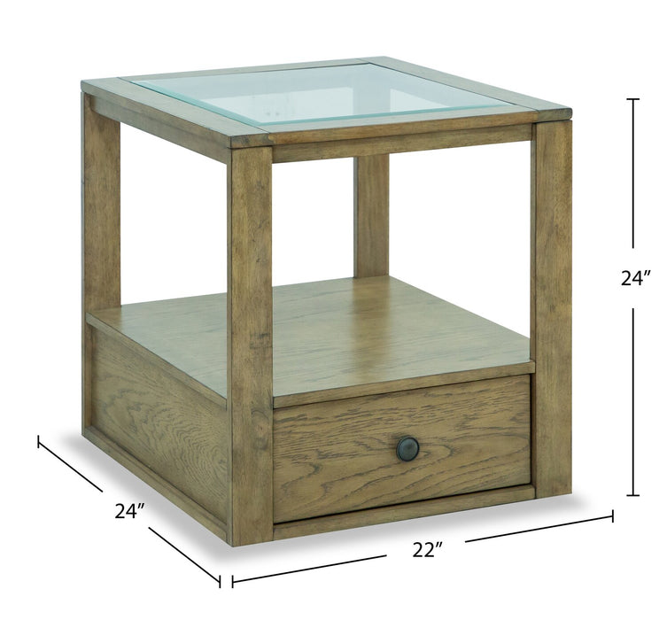 Esme 22\" Traditional Glass Top End Table with Storage and Shelf - Light Brown Wood