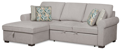 Scott Living Haven 2-Piece Left-Facing Chenille Fabric Sleeper Sectional with Storage Chaise - Grey | Sofa-lit sectionnel de gauche Haven de Scott Living 2 pièces en tissu de chenille avec fauteuil long de rangement - gris