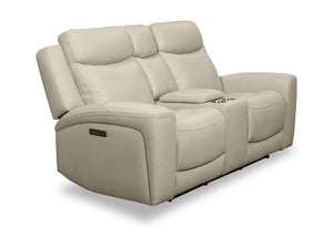 Prescott Genuine Leather Power Reclining Loveseat - Platinum