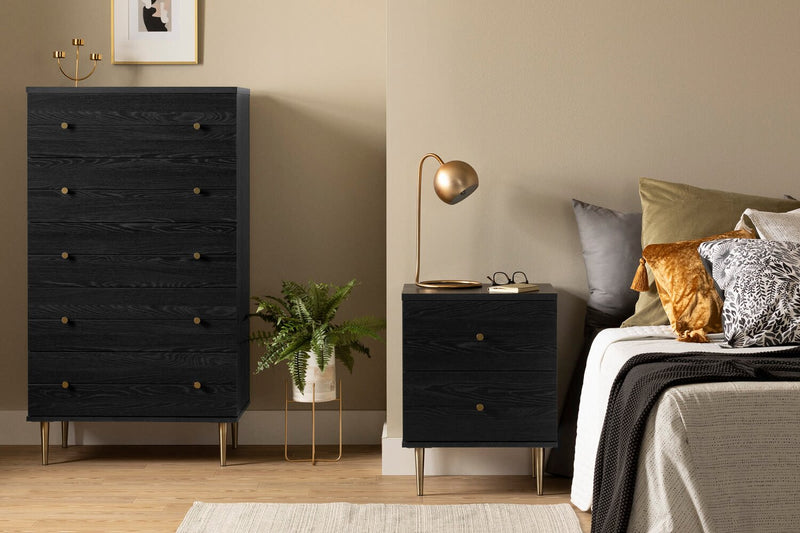 Lake Bedroom Chest of Drawers, 5-Drawer, 29\"W x 52\"H, Made in Canada, Glam - Black