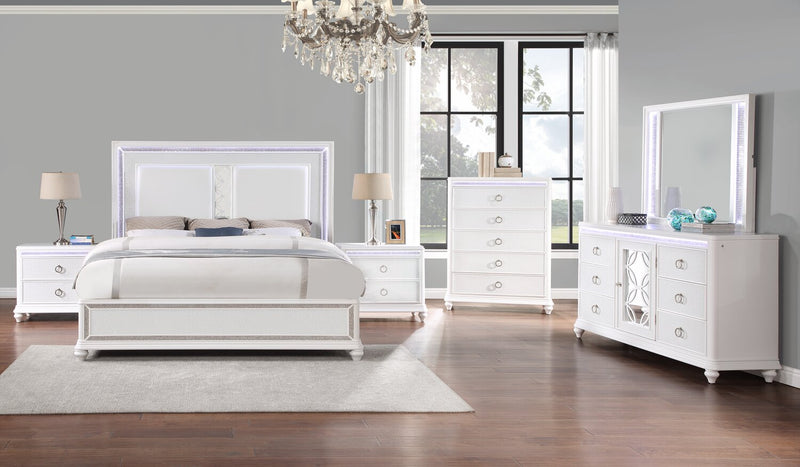 Ava Bedroom Chest of Drawers with LED Light, 5-Drawer, 40.5\"W x 54.1\"H, Glam - White