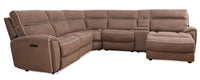 Cindy Crawford Home Newport 6-Piece Right-Facing Faux Suede Power Reclining Sectional with USB Port - Taupe 