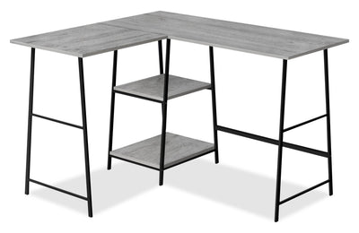 Evlin 42" L-Shaped Office Desk with Shelves - Grey|Bureau en forme de L Evlin de 42 po à tablettes - gris