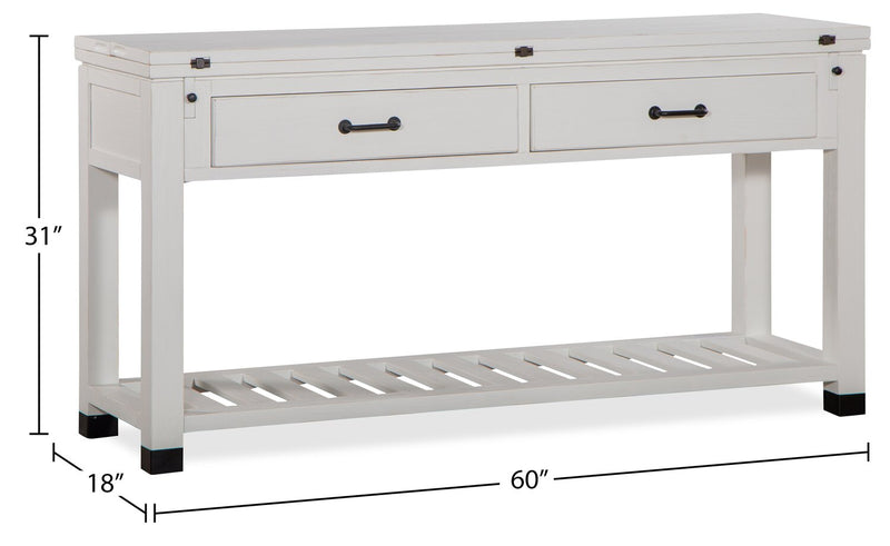 Harper 60\" Modern Sofa Table with Storage and Shelf - White Pine