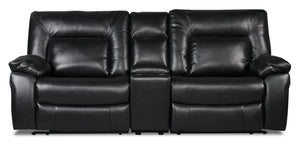 Dale Leather-Look Fabric Power Reclining Loveseat with Console - Black