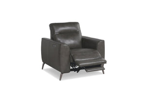 Kira Genuine Leather Power Recliner with Power Headrest - Charcoal