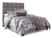 Livy Upholstered Bed in Grey Fabric, Tufted - Queen Size 