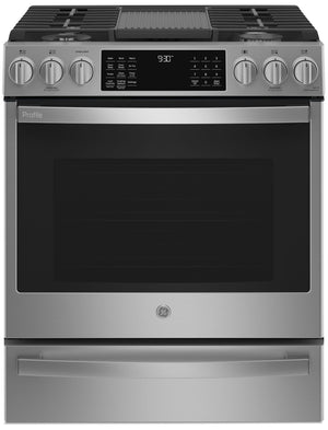 Profile 5.6 Cu. Ft. Smart Gas Range with True European Convection - Stainless Steel Fingerprint Resistant - PCGS930YPFS