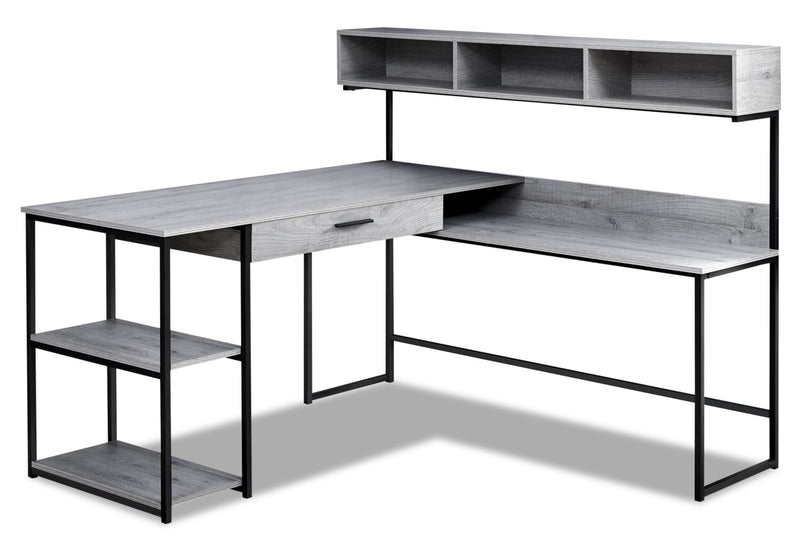 Oaklee L-Shaped Corner Desk with Hutch - Grey  