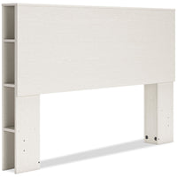 Mavi Bookcase Headboard, USB, Mid-Century Modern, White - Queen Size 