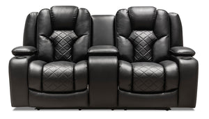 Axel Leather-Look Fabric Power Reclining Loveseat with Power Headrest - Black