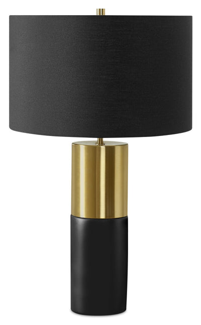 25" Black and Gold with Drum Shade Table Lamp|Lampe de table de 25 po noire et dorée avec abat-jour cylindrique