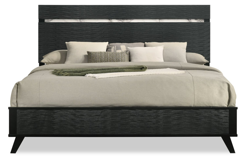 Atlas 6pc Bedroom Set with Bed, Dresser, Mirror & Nightstand, Mid-Century Modern, Black - King Size