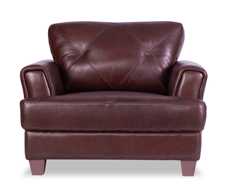 Chateau d'Ax Vita 44\" 100% Genuine Leather with Diamond Pattern Stitching and Wood Legs - Brown